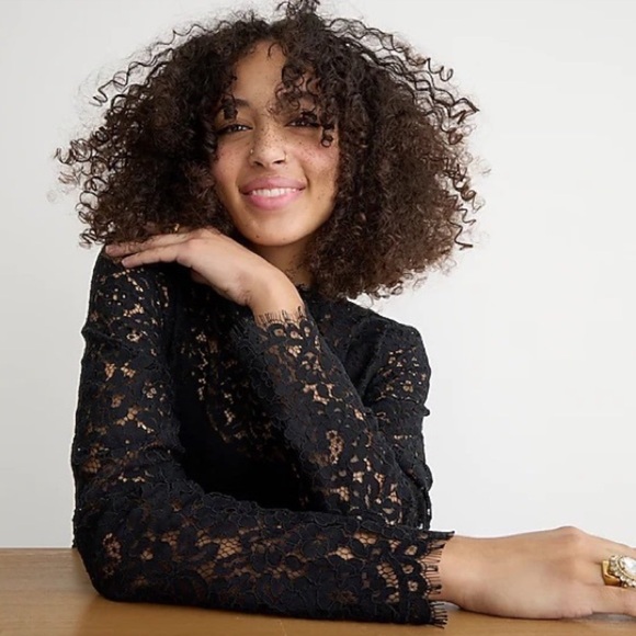 NWT J.Crew Scalloped lace mockneck top - Picture 4 of 12